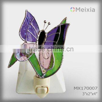 MX170007 hot sale tiffany style butterfly stained glass plug in nightlight