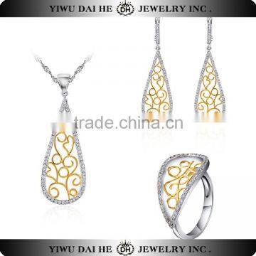 SNS014 Statement Yellow AAA Zircon 925 Sterling Silver Jewelry Set