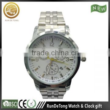 Silvery calendar three eyes china watch wholesale