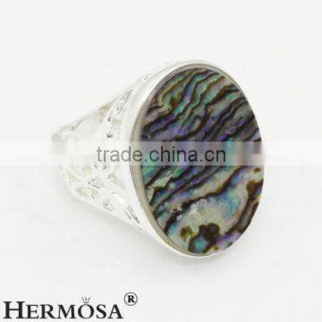 Precious Rainbow Real Abalone Shell 925 Sterling Silver Oval Big Stone Ring photo-3
