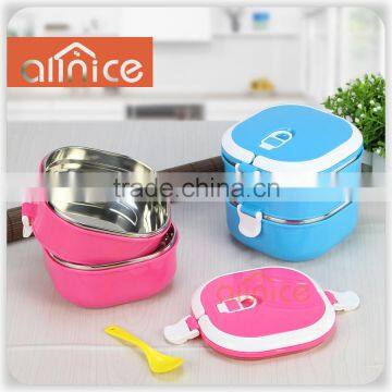 Stainless steel bento lunch box for kids Thermal food container food box Lunchbox pink/blue square shape with a gift spoon