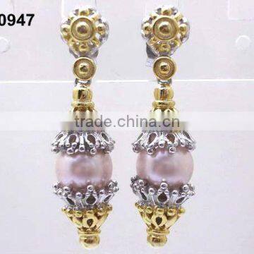 vintage long 24 K gold plated pearl earrings