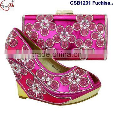 CSB1231 Latest design fashionable italian shoes matching bags,wedge heel shoes for women