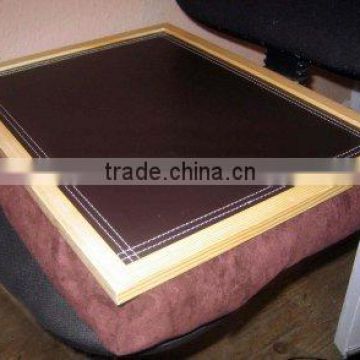 Kaifeng Hot sell Pine wood wooden lap tray desk ,with Polyethylene foam bean bag,with Leather top