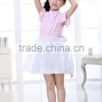 Fashion pink and white color summer girls dress of 3-14 year old