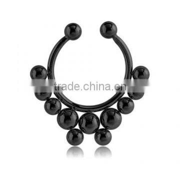 Black PVD Surgical Steel Fake Septum Clip On Non Pierced Nose Ring