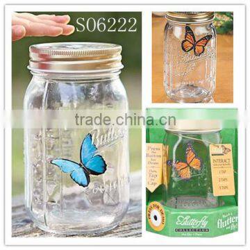 Promotional Electronic Butterfly Jar, Cheap Butterfly Glass Jar, Novel Solar Toy Gift SO6222