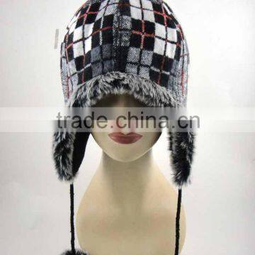 WLHMH067 10%wool,90%polyester plaid winter trapper trooper hats