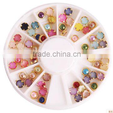 2016 3D Nail Art sticker tools tips pearls stud glitter nail art decoration in wheel