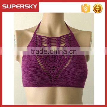 K-47 Handmade classic knit crochet sexy genie bra ladies open back sexy bikini top women knti beach bustier