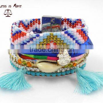 Trendy beads wrap bracelets magnetic handmade european tassels bangles best sale 2015