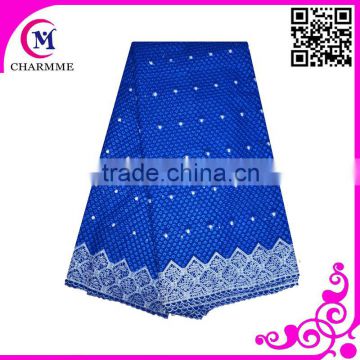 Hot design african wedding dresses fabric voile lace with eyelet in royal blue color