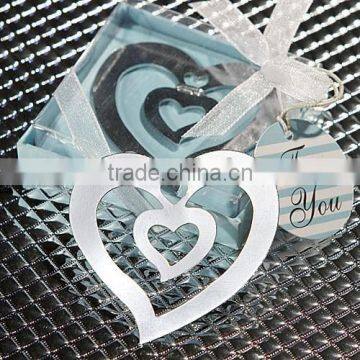 Double Heart Shaped Chrome Metal Bookmark