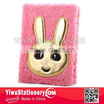 Fluffy Plush Cover Rabbit Embrodered Plush Notebook