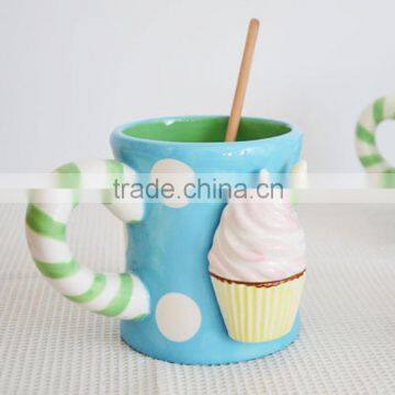 ceramic relief handpaint cupcake coffee mug