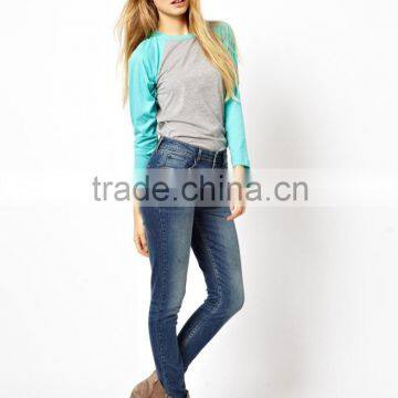 New Style Wholesale Brand Women Long Sleeve T-shirt Patch Work (JX41000)