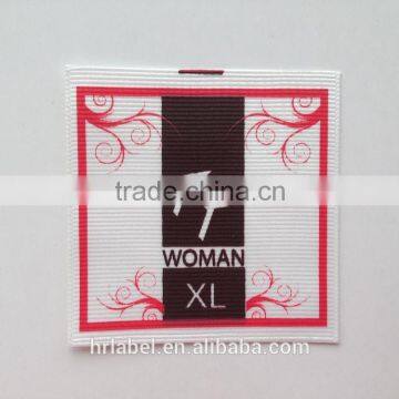 Printed main and size label for woven