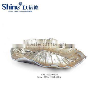 Decorative lotus leaf shaped plate gold fruit display table tray