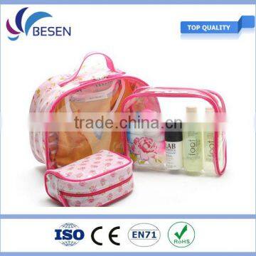 Summer transparent PVC cosmetic bag set,clear make up bag set ,promotion toiletry bag