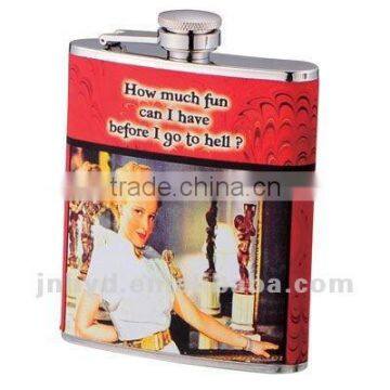 Cheap price stainless steel hip flask with water-transfer printing