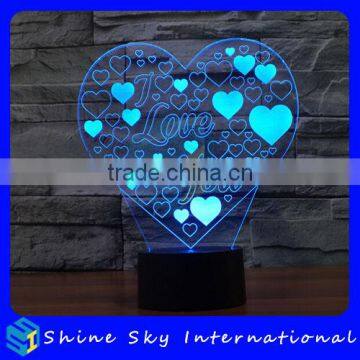 Creative Vision 3D Heart Shaped LED 7 Colors Flashing Touch Control Acrylic Night Light