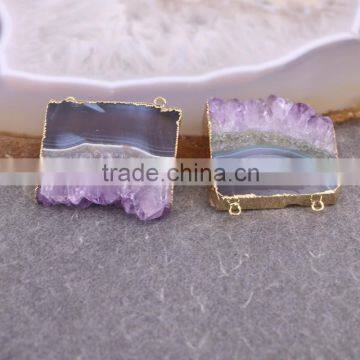 Amethyst Quartz Gem stone Pendant, with Double Bails Amethyst Pendant, Top Quality Jewelry Druzy Pendant