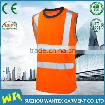 fluo orange no sleeves safety tshirt reflective t shirt in summer cheap sport wear tshirt