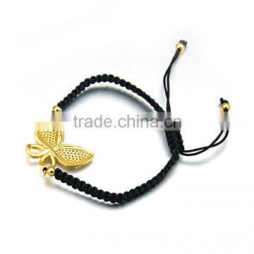 Womens Handmade Rope Bracelet Gold Plated Butterfly Charm Bracelet photo-3