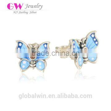 Blue Enamel Butterfly Fashion Silver 925 Earrings Stud Earring