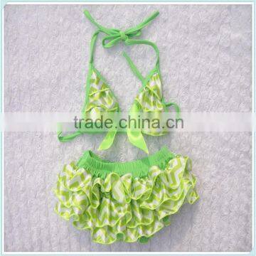 Green chevron satin swimsuit two pieces girls swimwear for kids 2-8Y