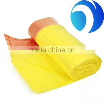 Yellow HDPE Plastic Drawstring Rolling Bag For Garbage