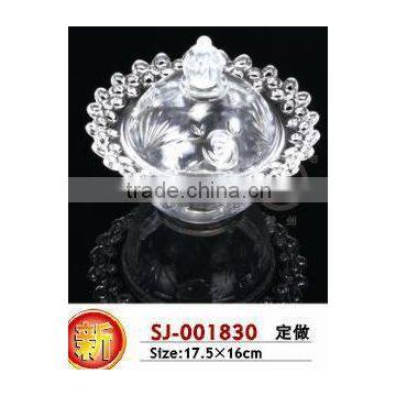 clear round flower plastic sugar bowl with mongolian yurt lid