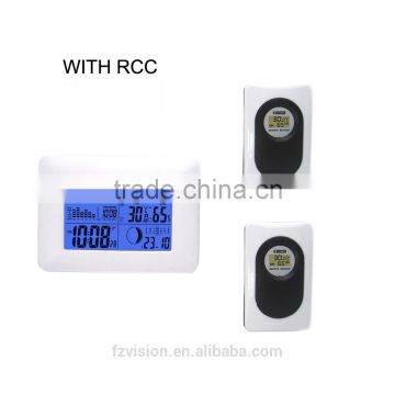 Digital weather station desktop clock Wireless RCC RF weather station clock with 2 Remote Sensors