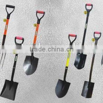 factory of various style carbon steel low price high quality Anti-Slip Grip shovel spade with fiberglass and wooden handle