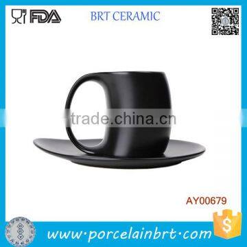 Black white 2 piece ceramic dessert cup with saucer