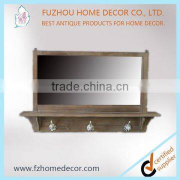 Made in China design wall mounted decorative mirror with shelf and coat hooks