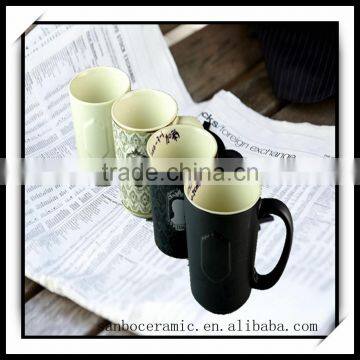 Stoneware Matt Black Color Ceramic Mug /embossed Logo Print /350 ml / 12 Oz Matte Black Coffee Mug photo-3