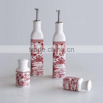 Set of 4 Cruet, Salt &Pepper Bottle, Oil &Vinegar Bottle, Ceramic With Decal Printing photo-2