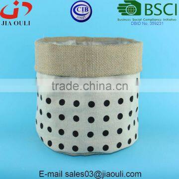Hot Sales Fabric Planter Bags With Black Polka Dots Design Gunny Plant Pot Cover photo-4