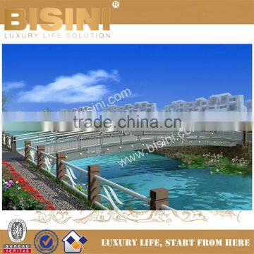 Arched Bridge with Iron Guardrail, Landscape Bridge in Urban Residential Area, Inland River Pedestrian Bridge(BF08-Y10022)