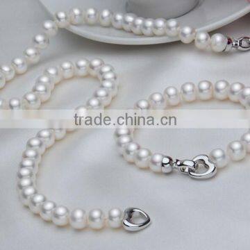 7-8 mm white button freshwater pearl necklace and bracelet sets