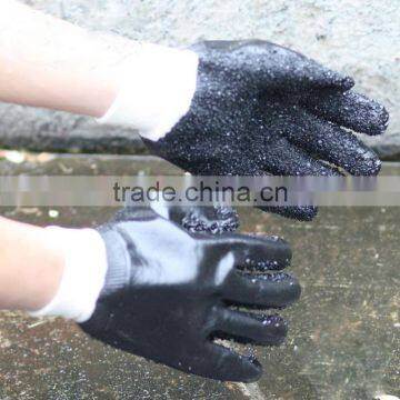 NMSAFETY Knit wrist interlock liner full coated balck pvc rough finished safety glove