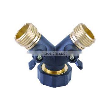 2 Way aluminium Y Valve male connector with Comfort Grip Garden Hose Connector metal