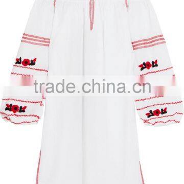 Latest Boho Clothing Mexican Off-The-Shoulder Embroidered Cotton Mini Dress Design For Ladies Machine Embroidery HSD5855 photo-5