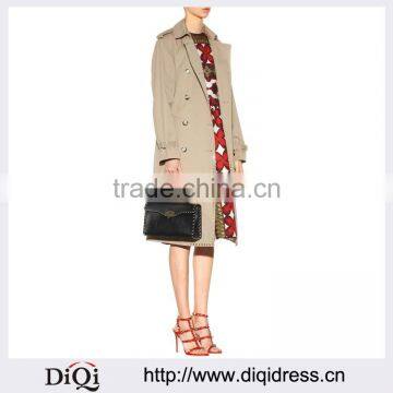 Customized Lady Apparel Storm Patch Flap Pockets Cool Trench Coat(DQM002C)