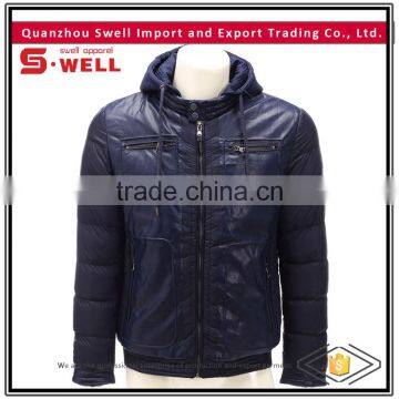 wholesale trendy royal blue padded stylishi slim fit winter men pu jacket