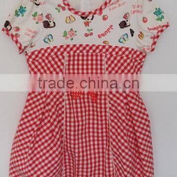 cute baby girls white and red grid and colorful printed dress for summer