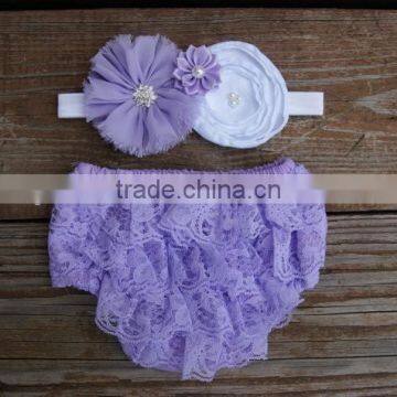 Hot Selling Baby Clothes Infant Lavender Ruffle Bloomer Wholesale Baby Girl Diaper Cover With Headband photo-5
