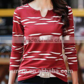 wholesales comfortable 100% cotton t-shirt long sleeve for ladies