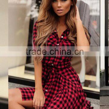 2017 Fashion Lattice European Short-sleeved Skirt Cotton Foreign Trade Dress Lattice Umbrella Skirt photo-3